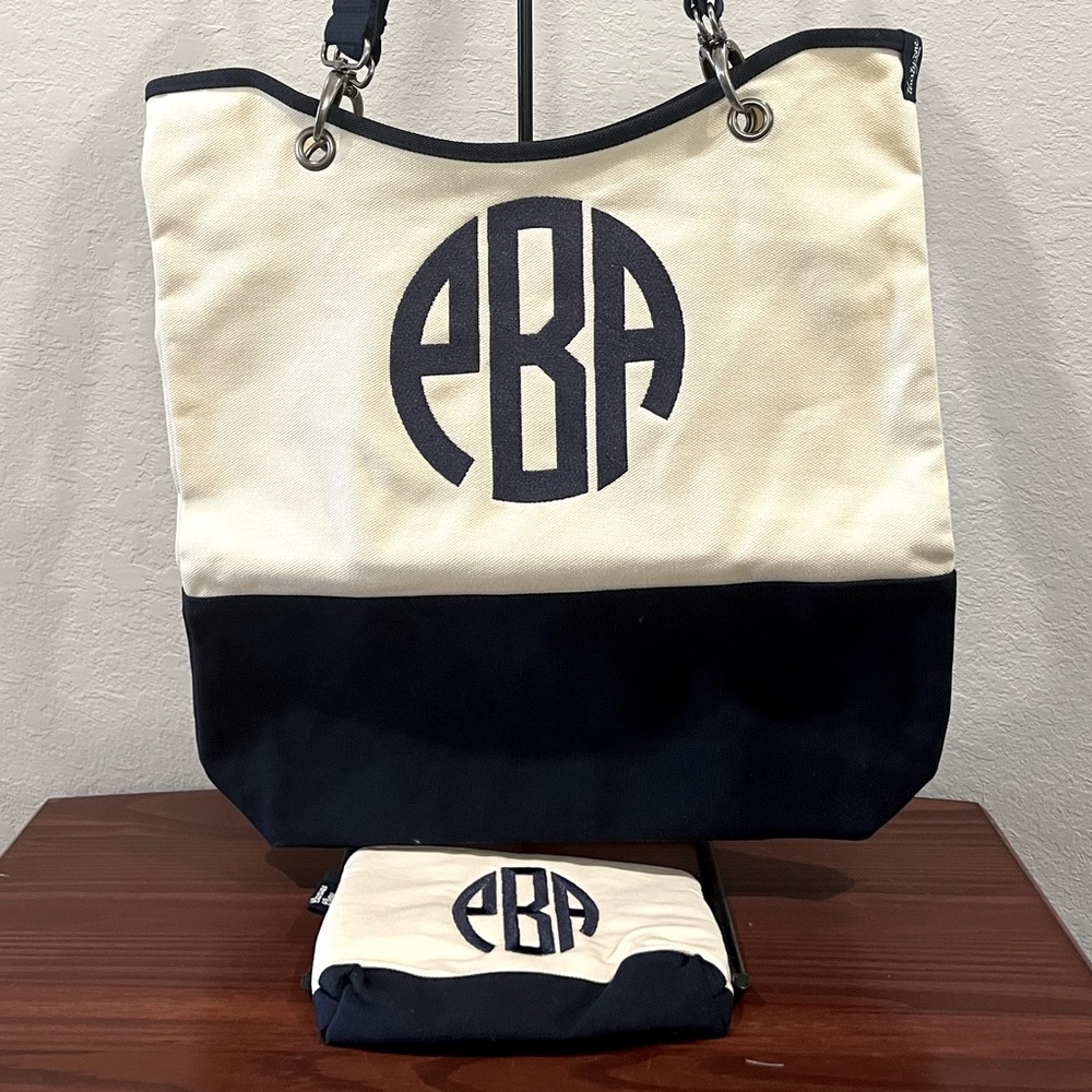 Thirty One Canvas Crew Tote and Zipper Pouch | Monogrammed PBA - New!